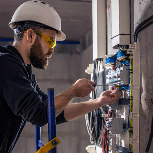 Électricien chargé de l'entretien d'un tableau électrique